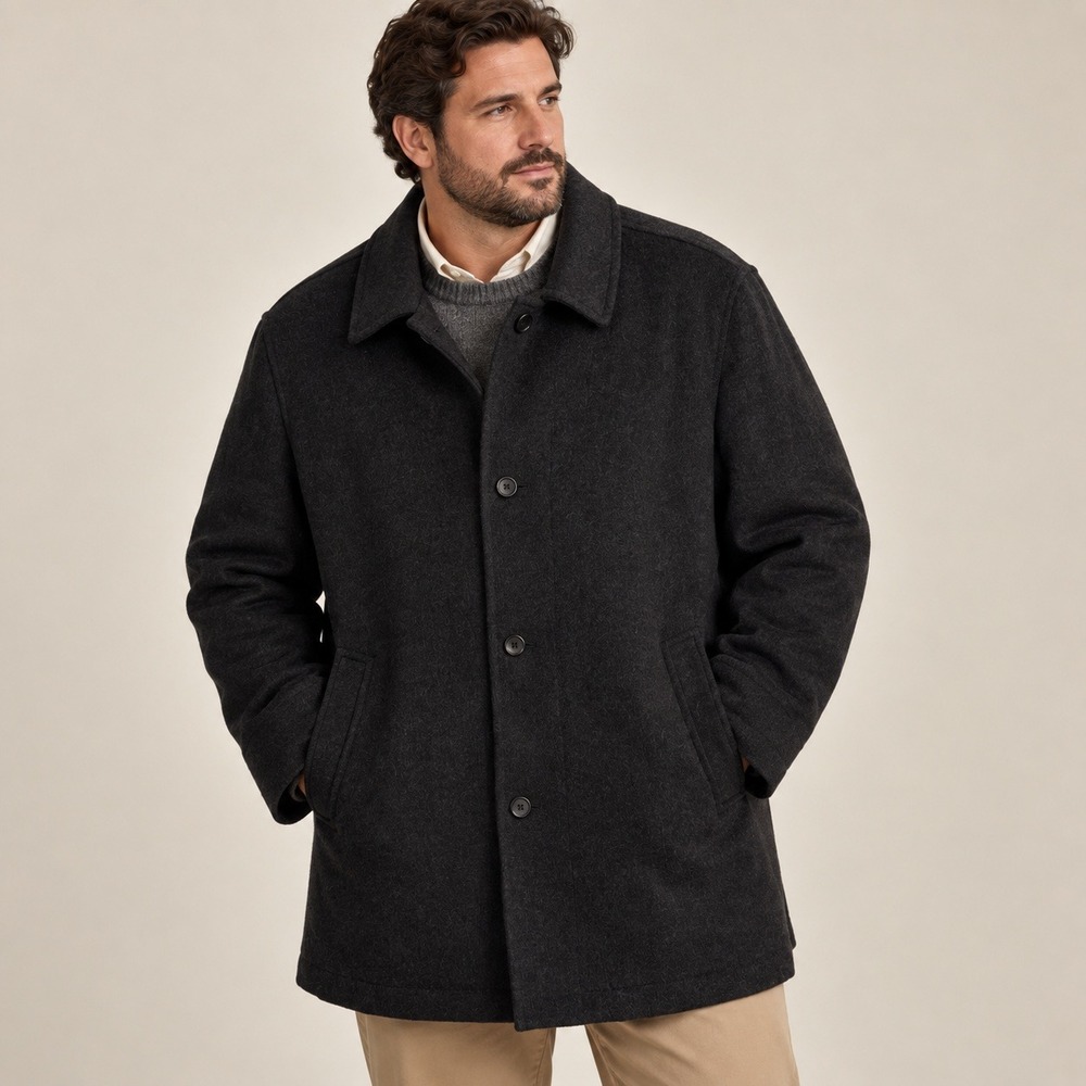 Pronto Uomo Car Coat Mens XXL Gray Wool Blend Quilted Lined Heavy funnel neck